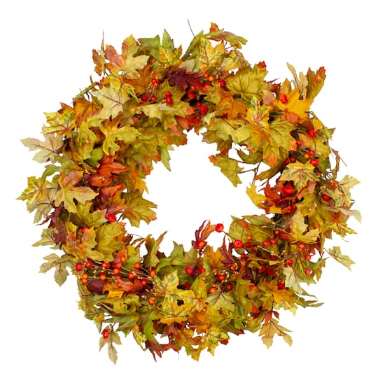 30&#x22; Leaves &#x26; Berries Thanksgiving Wreath